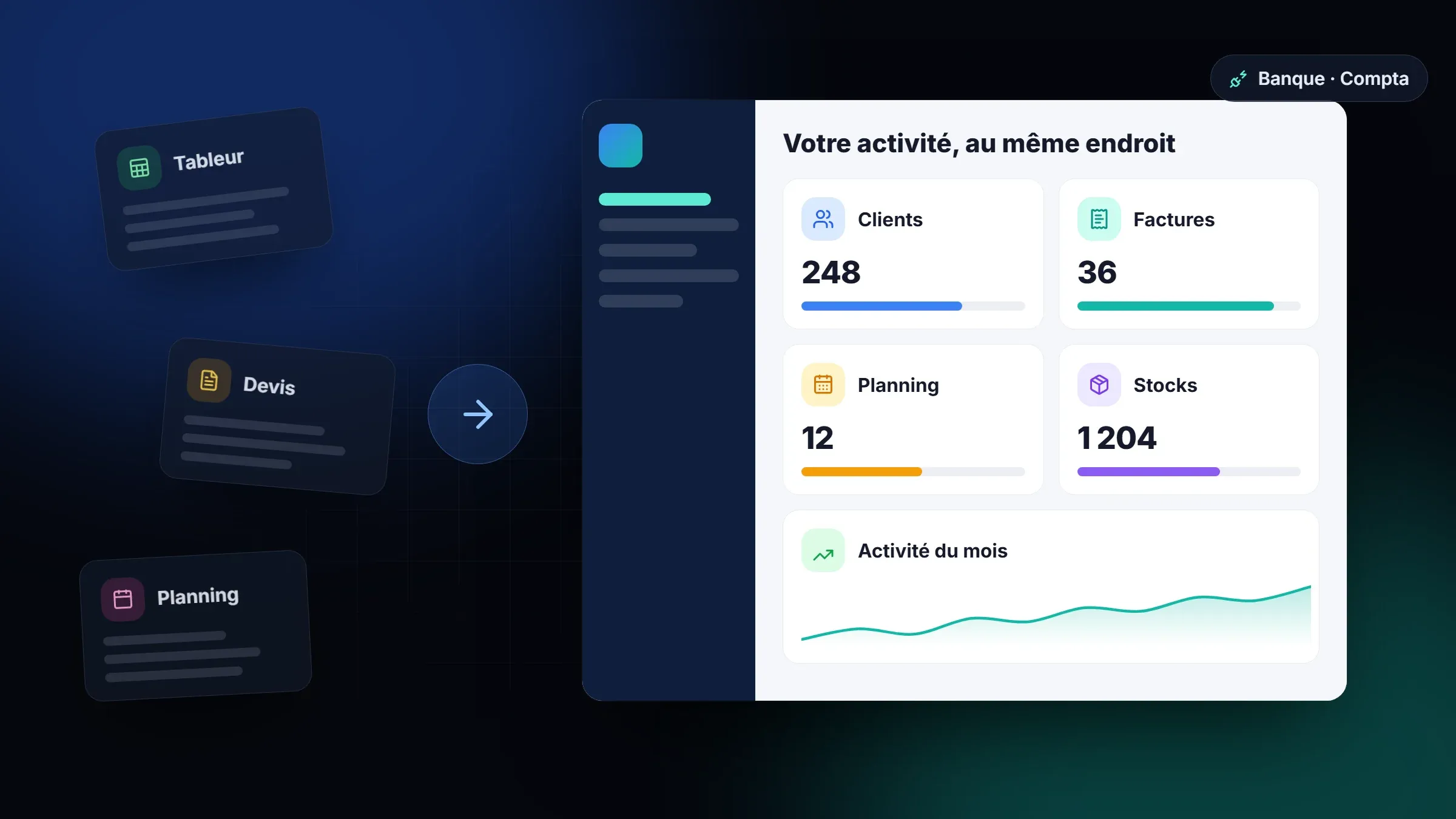 Outils éparpillés (tableur, devis, planning) regroupés dans une seule application de gestion