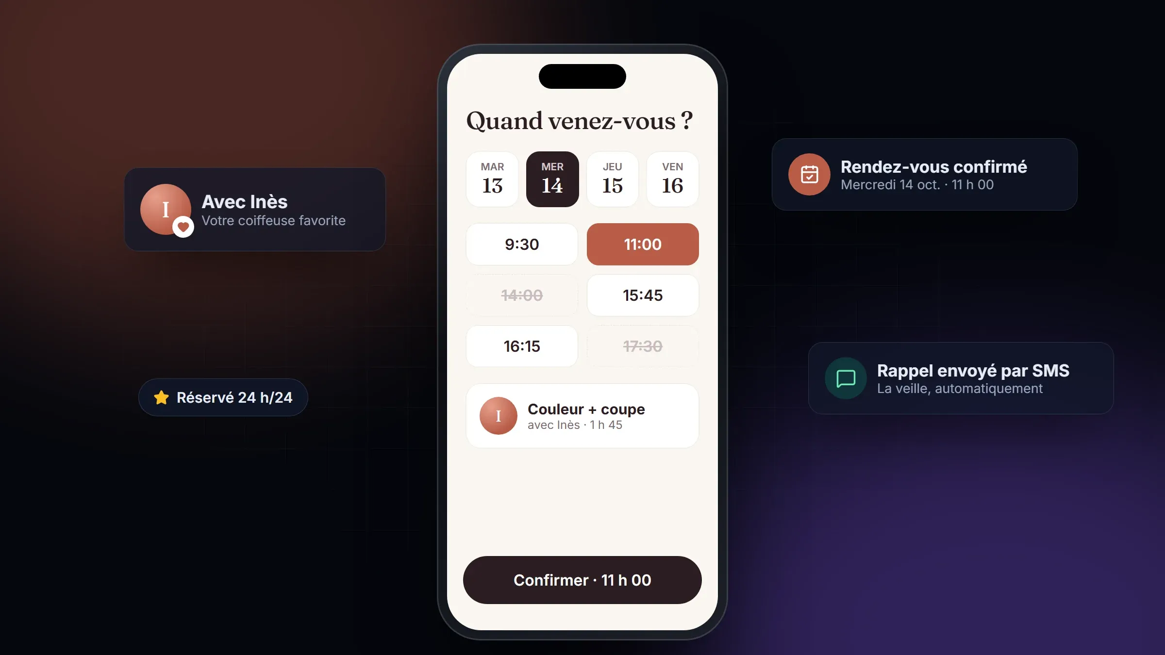 Réservation d’un créneau sur smartphone avec confirmation et rappel par SMS